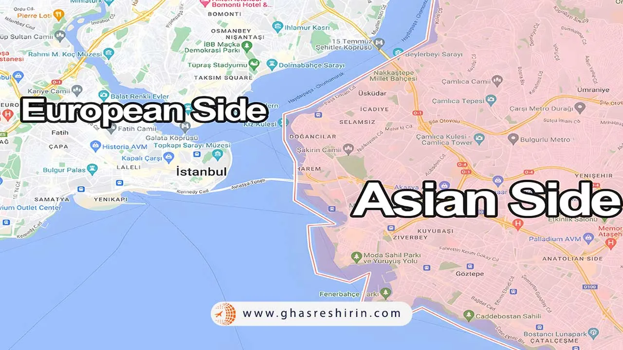 نقشه قسمت آسیایی و اروپایی استانبول
