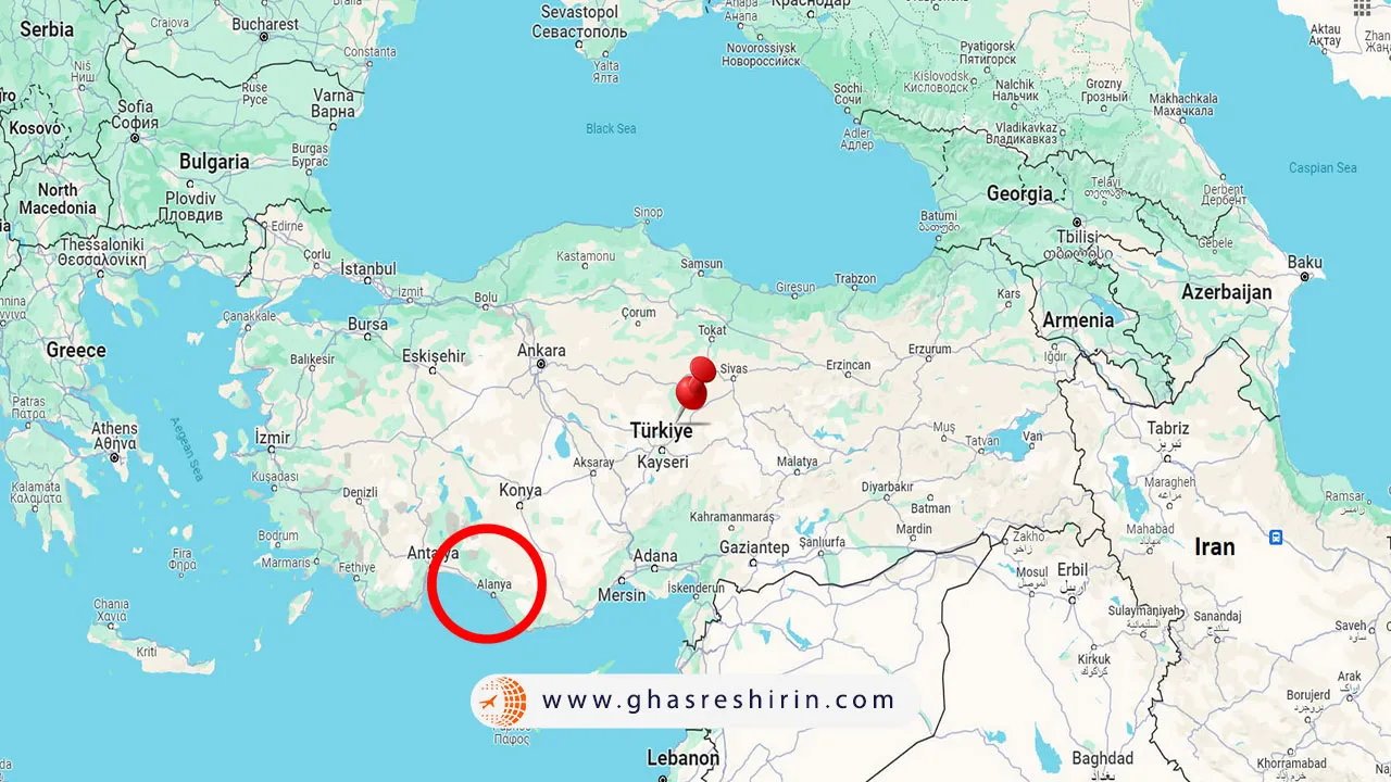 آلانیا در نقشه ترکیه