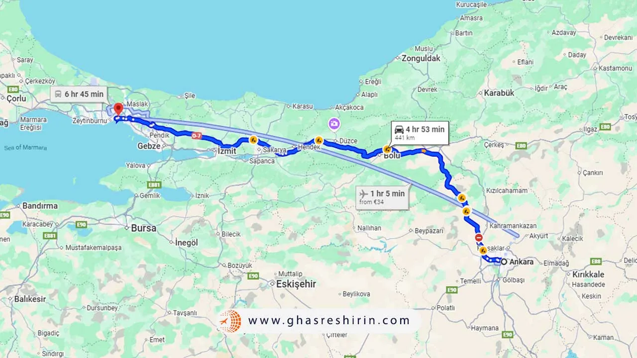 فاصله آنکارا تا استانبول
