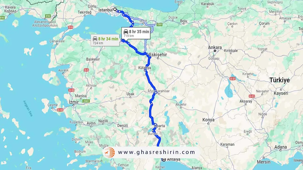 فاصله استانبول تا آنتالیا