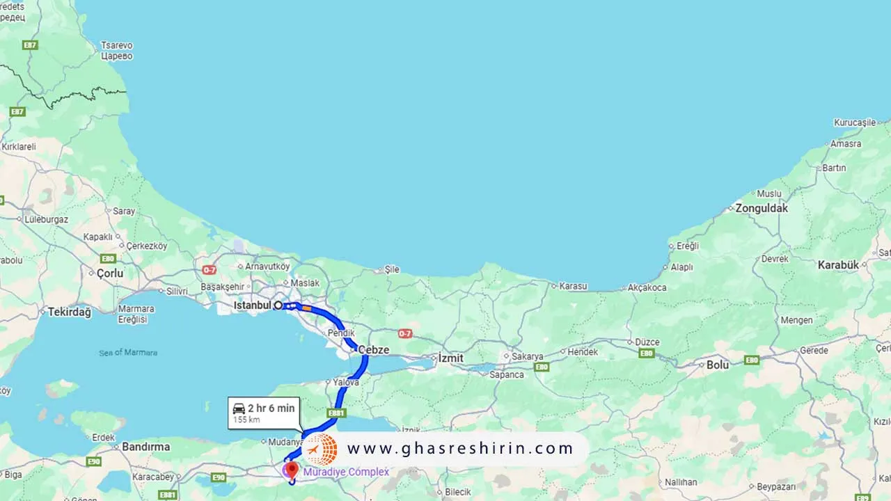 فاصله استانبول تا بورسا