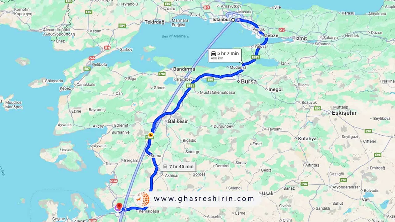 فاصله استانبول تا ازمیر