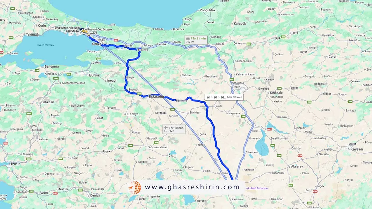 فاصله استانبول تا قونیه