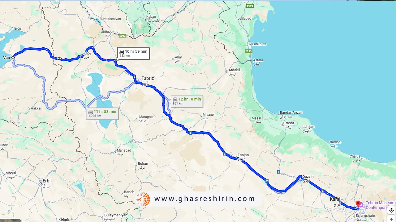 مسیر قطار تهران وان روی نقشه