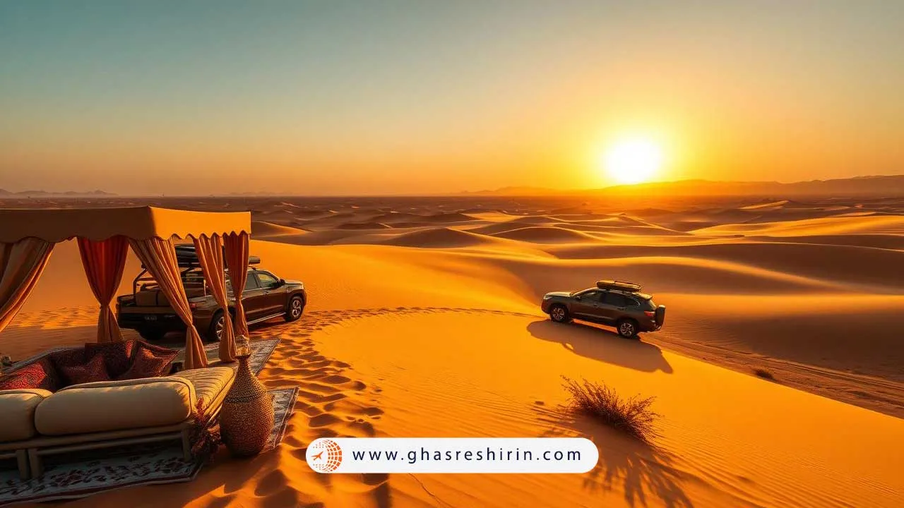 عکاسی از تابش اولین پرتوهای نور خورشید بر شن های طلایی کویر دبی