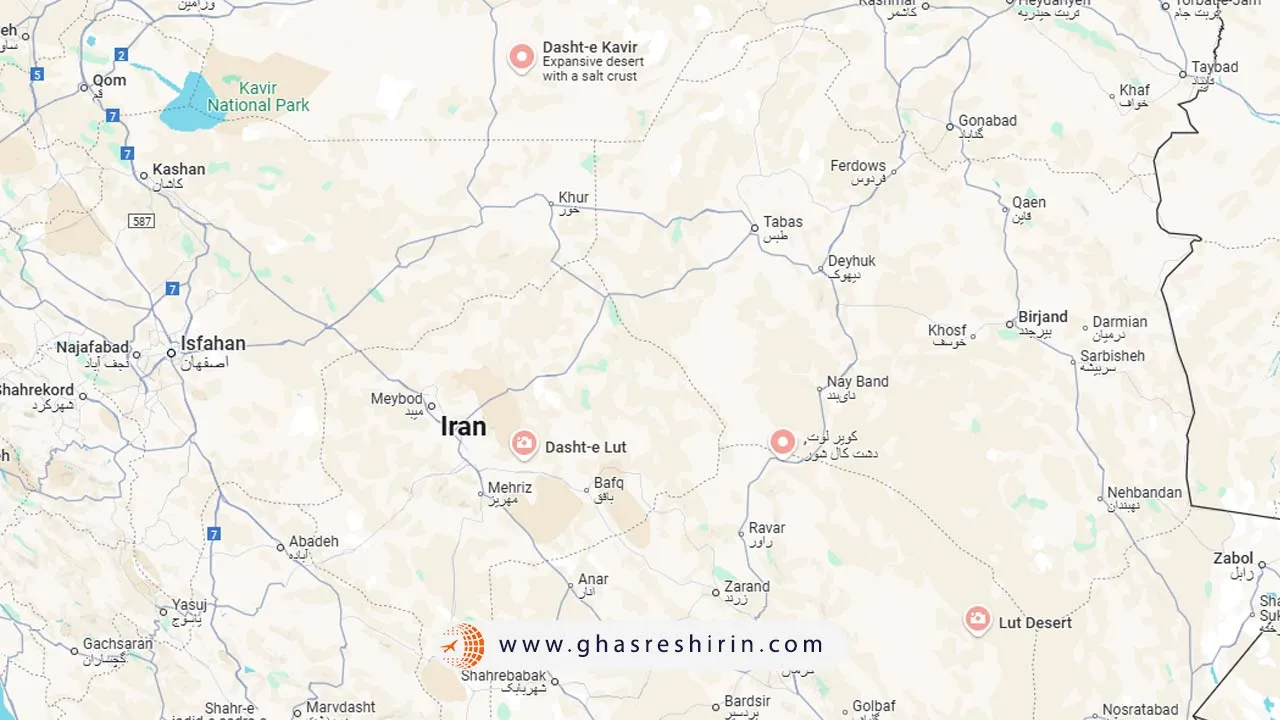 دشت کویر و لوت روی نقشه